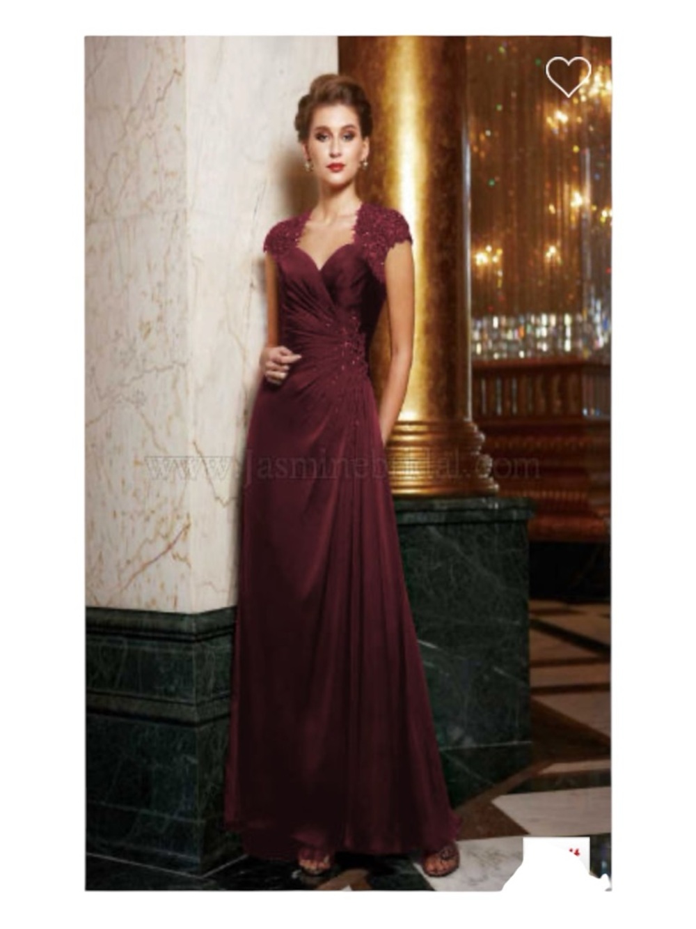 Jade Wine Burgundy Maxi Dress with Beaded Cap Sleeves